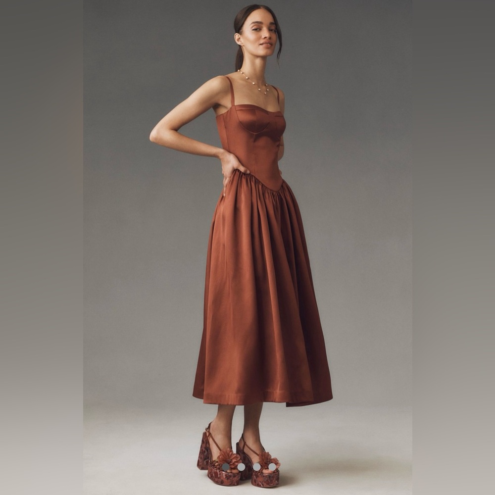 Anthropologie Mare mare amaya corset fit and flare midi dress.